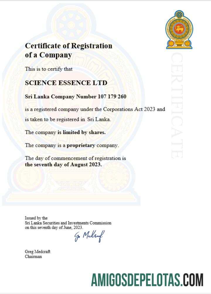 Modelo realista de certificado de registro comercial do Sri Lanka em Word e PDF